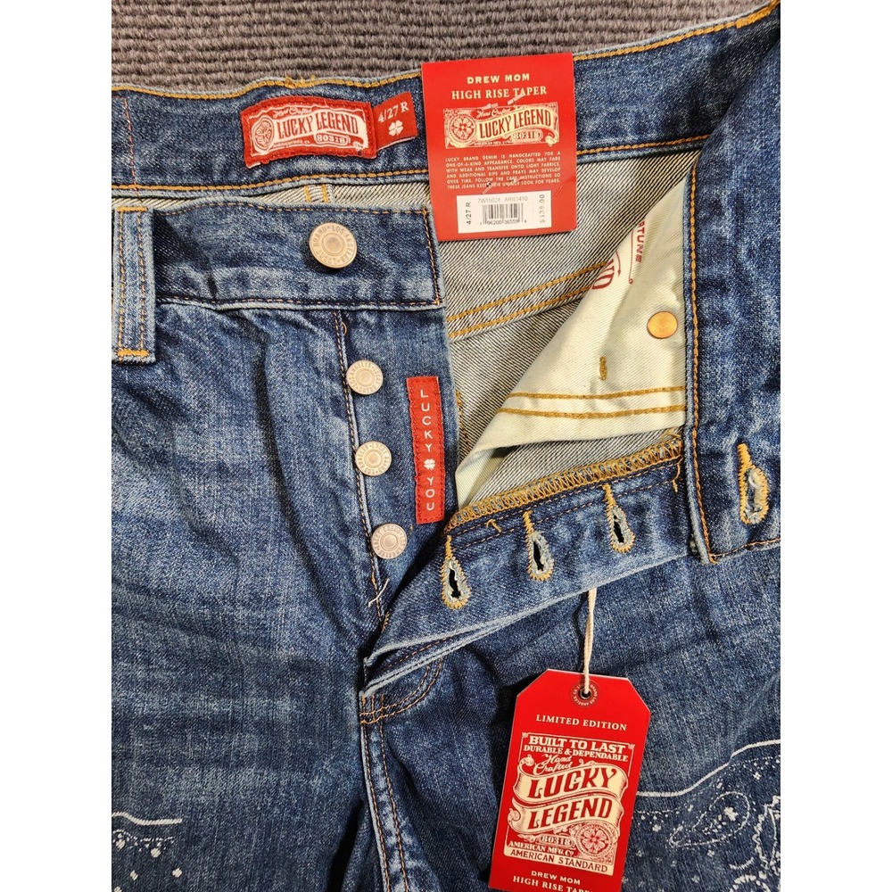 Lucky Brand Legend Paisley High Rise Drew Mom Embellished Jeans 4/27 R NWT